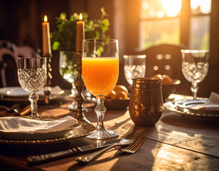 Sunlit Orange Juice A Vintage Breakfast Setting