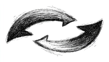 Two intertwined, stylized arrows, drawn with a textured, sketchy line