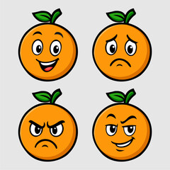 Orange fruit cartoon characters with different facial expressions