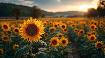 Fototapeta premium Bright sunflower stands tall in golden field.