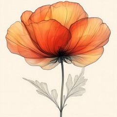 Fototapeta premium Delicate, translucent poppy flower illustration.
