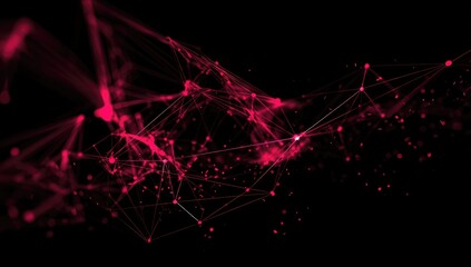 Abstract network of crimson points and lines on black background