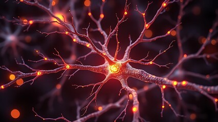 Glowing neuron network with magnesium crystals pulsing at synaptic junctions.