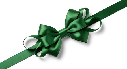 Elegant Emerald Green Satin Ribbon Bow with Diagonal Stripe Isolated on White Background for Gift Wrapping and Festive Designs