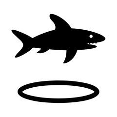 Shark swimming above a hoop silhouette