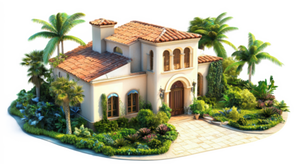 Storybook-style cottage with stone pathway  
