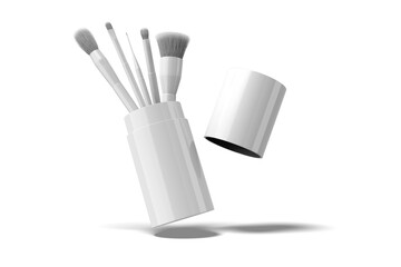 Floating of Blank White Makeup Brush Set, 3d Illustration