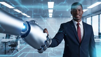 Embracing the future of business through innovative human-machine partnership, showcasing collaboration and technological advancement in a modern office environment. - Powered by Adobe