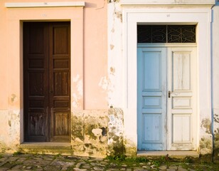 Fototapeta premium Old Doors in Old Wall Architecture