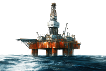 Rusty offshore oil drilling rig in the sea  

