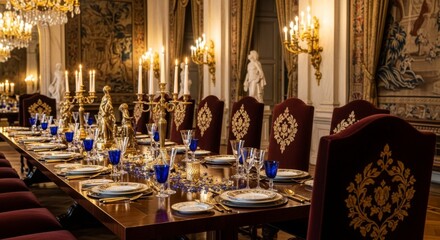 Obraz premium Lavish dinner table setting in an ornate room