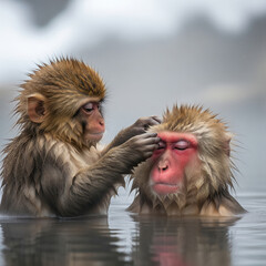 Fototapeta premium mother and baby snow monkey