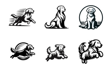 Golden Retriever Dog Vector Illustration Set