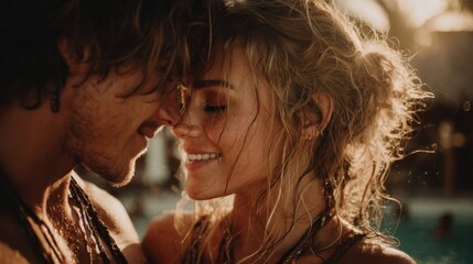 Closeup Romantic Couple Portrait, Golden Hour Lighting