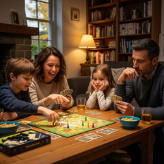 Fototapeta premium Family playing board games at home.