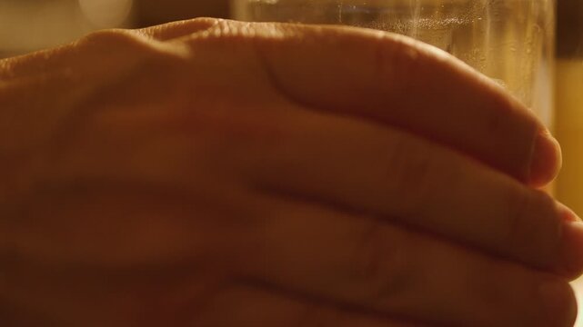 Hand Reaching for Negroni Cocktail at Night Bar