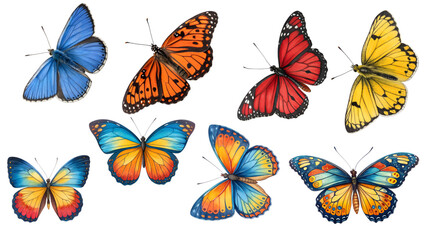 Colorful Butterfly Silhouettes Collection on White Background