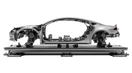 Car chassis frame without body panels
