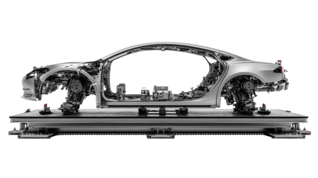 Car chassis frame without body panels
