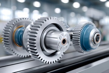 Gears rotating in industrial factory machinery