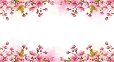 Obraz premium Watercolor cherry blossoms floral frame with copy space