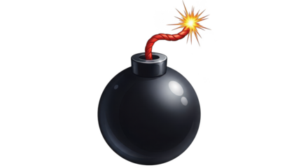 Exploding bomb with lit fuse isolated on transparent background