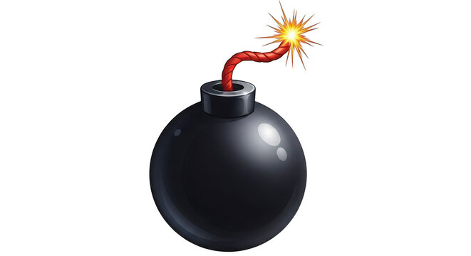 Exploding bomb with lit fuse isolated on transparent background