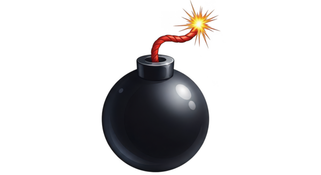Exploding bomb with lit fuse isolated on transparent background