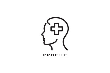 Human head profile icon with medical cross in outline style  
