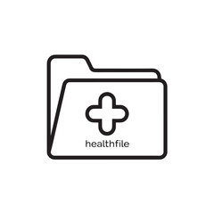 Obraz premium Medical folder icon with health cross in black outline style 
