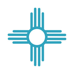 Sacred sun symbol of the Zia - an indigenous native American pueblo people. Image rendered in turquoise blue with subtle pattern.
