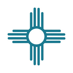 Sacred sun symbol of the Zia - an indigenous native American pueblo people. Image rendered in turquoise blue with subtle pattern.
