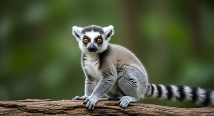 Fototapeta premium Ring-tailed Lemur Sitting on a Branch Looking at the Camera