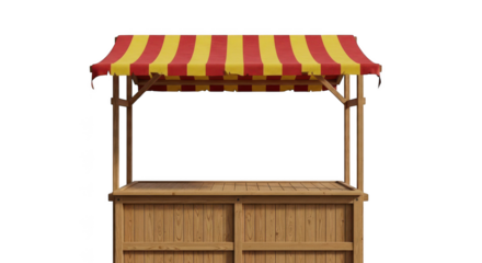 Striped awning market stall isolated on transparent background