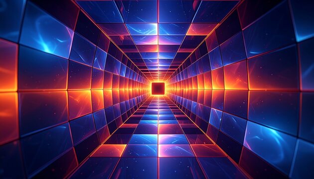 Abstract tunnel of glowing squares