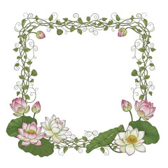 Fototapeta premium Lotus flower border isolated on transparent background