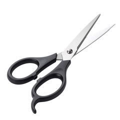 Black Handled Scissors with Silver Blades on Transparent Background