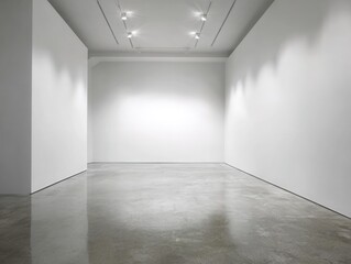 Fototapeta premium Empty white room with polished concrete floor and track lighting