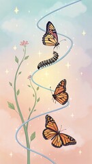 Spiral Concept Art of Caterpillar to Butterfly Metamorphosis