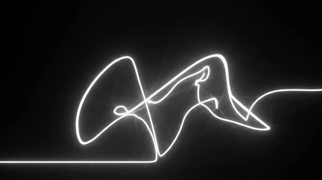 Swirling neon line art on black backdrop with radiant glow effect, minimalist abstract