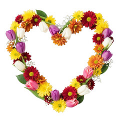 Heart shaped floral wreath isolated on transparent background