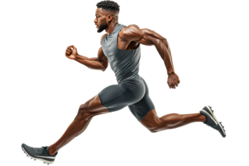 Male sprinter mid-run in athletic motion

