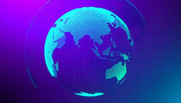 Vibrant digital representation of the Earth, showcasing global connectivity and data visualization in a colorful futuristic style
