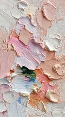 Abstract textured painting in pale pinks, creams, and whites