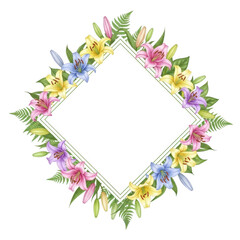 Obraz premium Colorful lily flower diamond frame isolated on transparent background