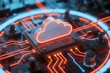 Cloud computing technology concept with server processor and digital network system