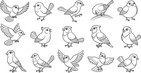 Bird outline vector set cute birds drawing line art design