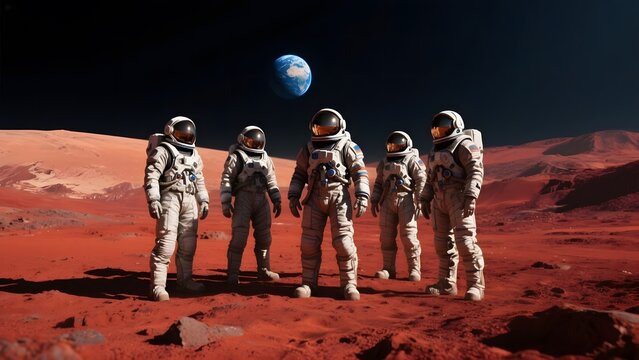 Astronauts on Mars Observing Earth in the Sky