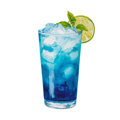Refreshing azure cocktail adorned with citrus and verdant sprigs, a vibrant summer refreshment