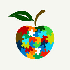 Apple concentric jigsaw puzzle concept design. Colorful vector isolated on white background.